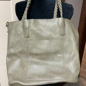 Sage Green Large Soft Leather purse with braided straps